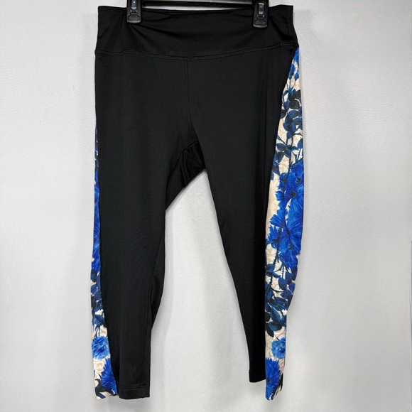 Floral Side Panel LuLaRoe Black Blue Cream Leggings Size M Medium - Picture 2 of 8